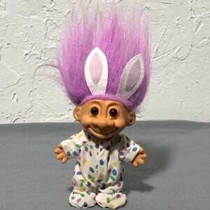 Vintage RUSS 5" Troll Doll Purple Hair Easter Bunny Drop Seat PJ's & Ears Toy